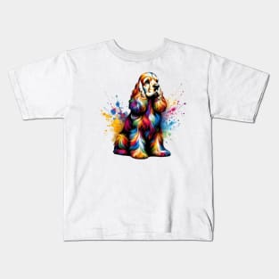 Cocker Spaniel Captured in Colorful Splash Art Kids T-Shirt